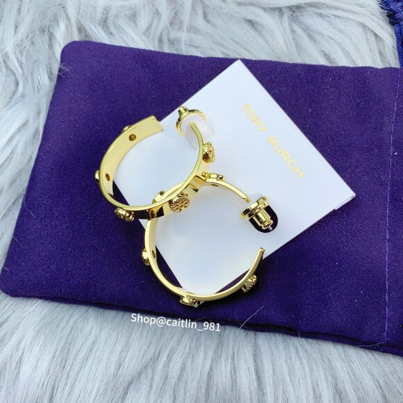 Tory Burch Milgrain Studded Hoop Earrings in Gold (Brand New with Dust Bag) - Picture 5 of 6